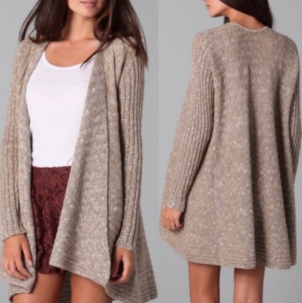 Free People Beached Shell Knit Beige Open Cardigan Sweater Size Small Autumn